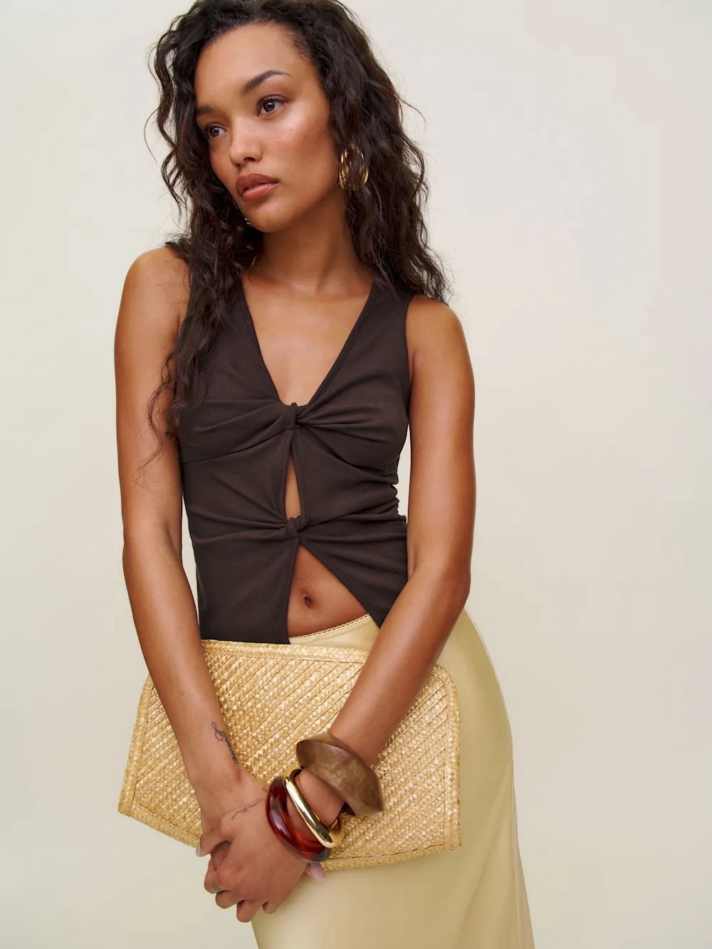 Reformation Tofi Knit Top in Mole